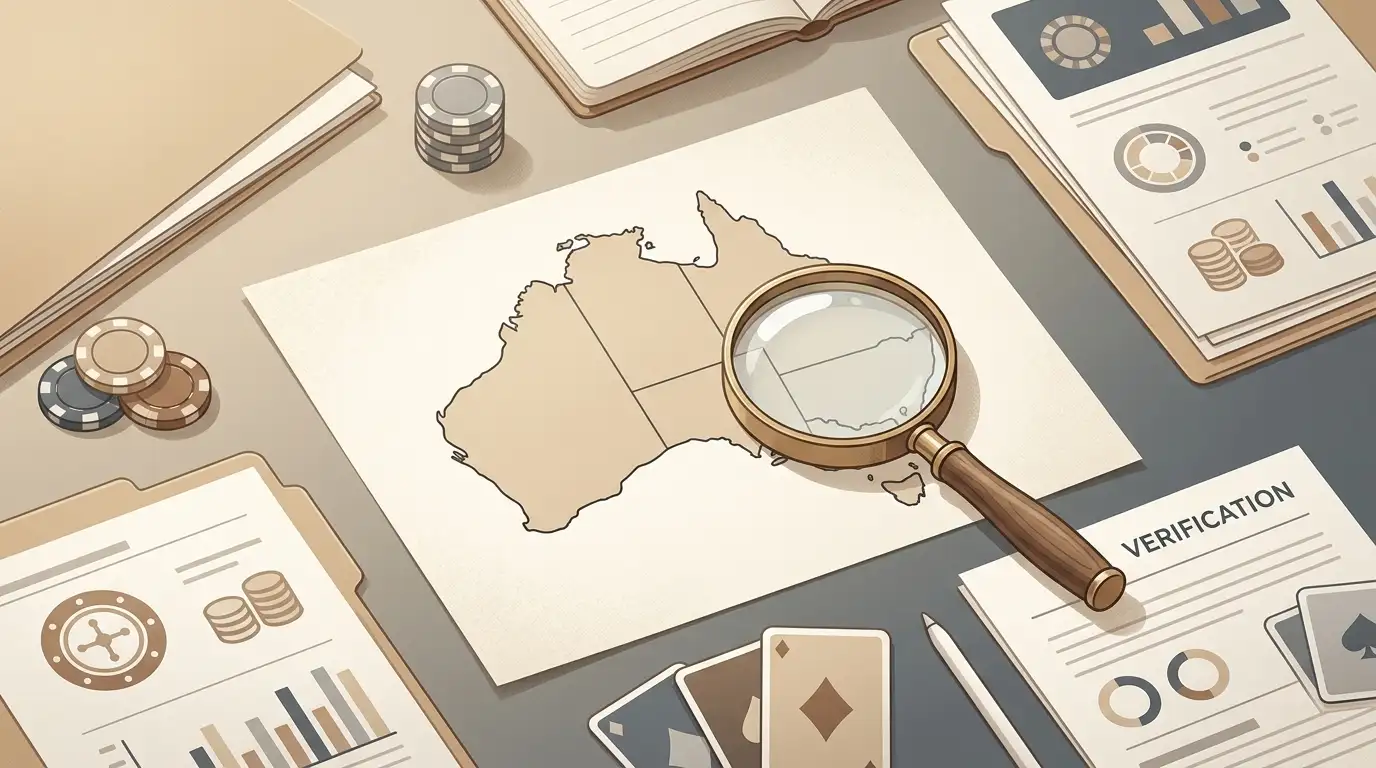Editorial illustration representing an Australian casino verification review
