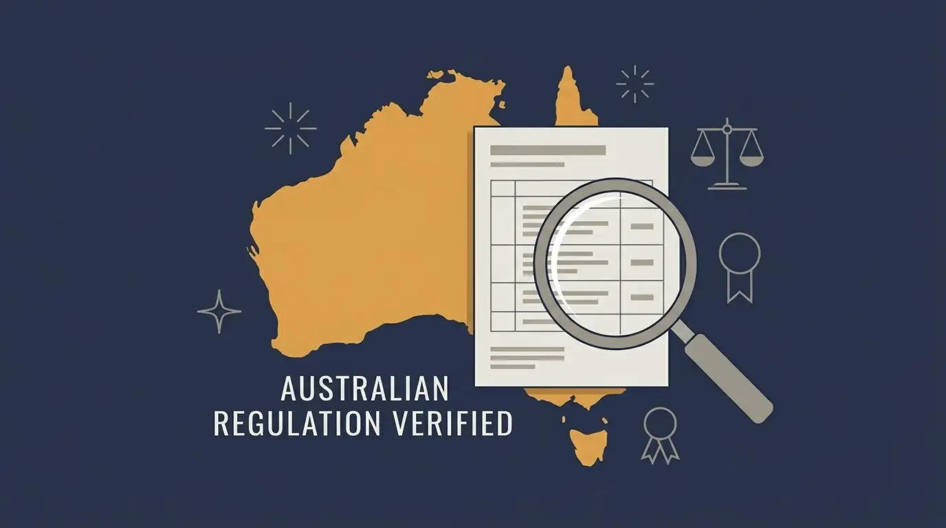 Editorial illustration representing Australian regulatory and licence verification