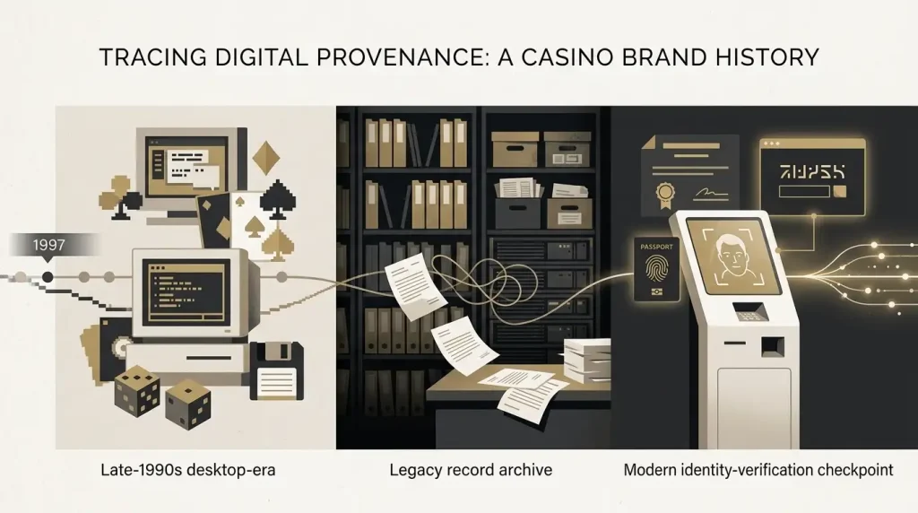 Editorial timeline illustrating Golden Casino brand history from 1997 to 2026
